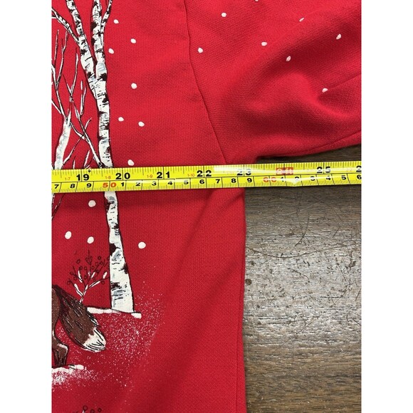 VTG Red Christmas Sweatshirt Large-Deer-Santa-rabbits-ugly Christmas-glitter - Picture 8 of 9